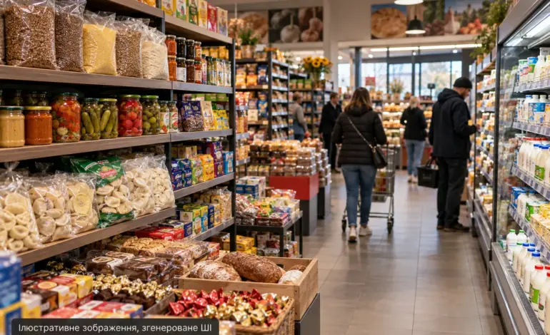 Українські продукти на полицях магазину в Польщі
